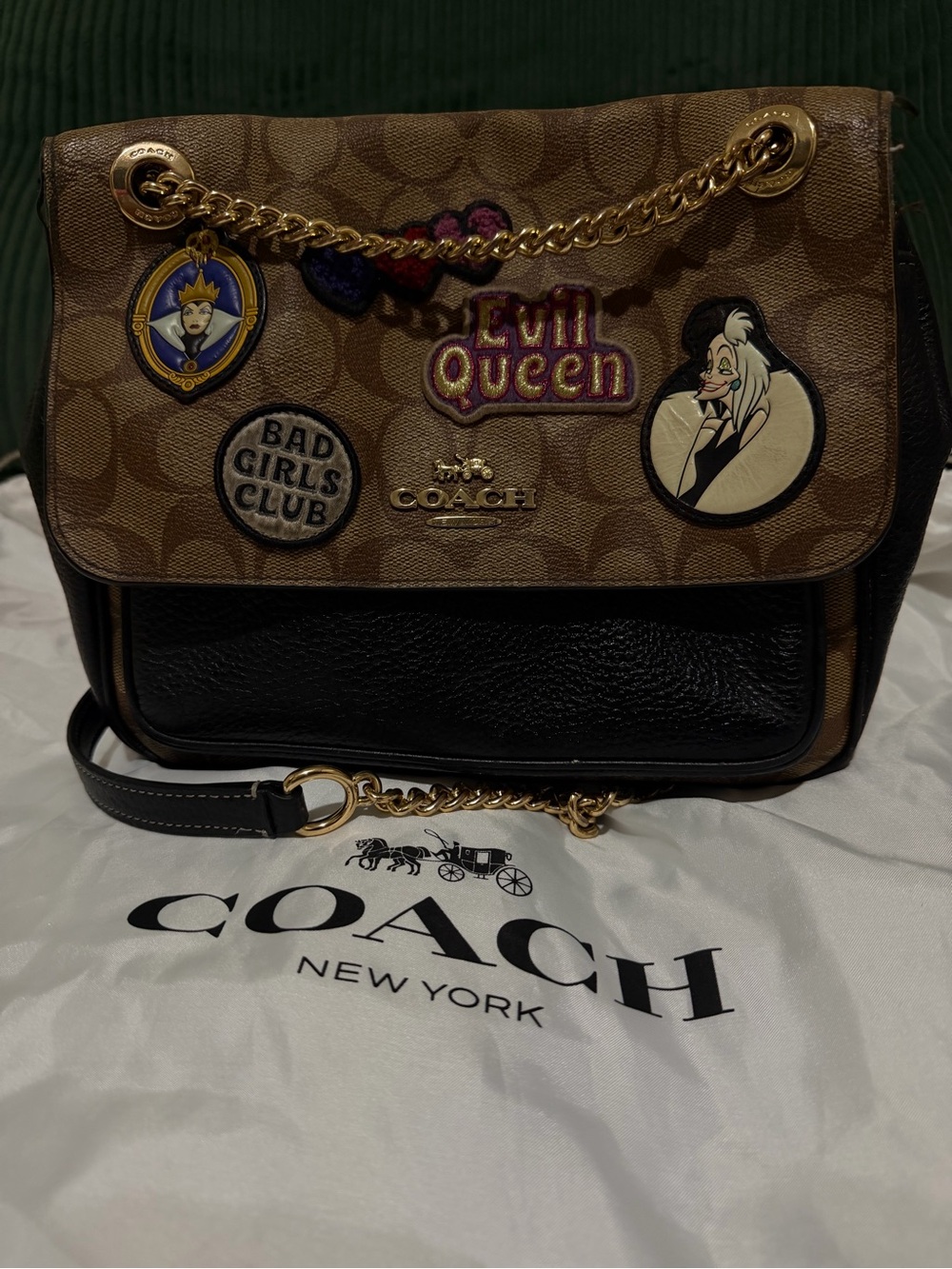 Coach Signature Canvas Leather Crossbody - Brown & Black (Evil Queen Patch)